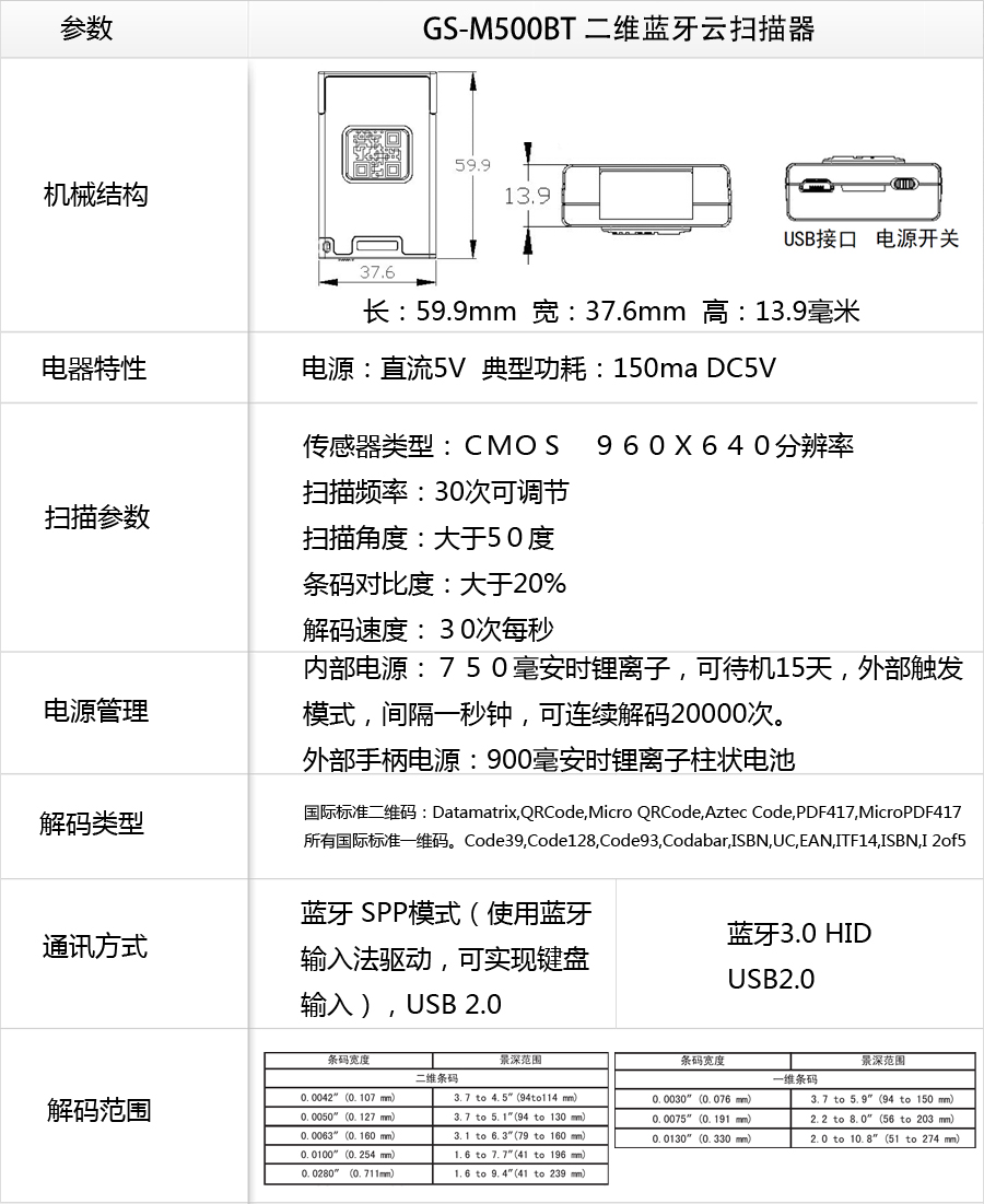 GS-M510BT-HIS 二維藍牙條碼掃描器-醫(yī)療服務(wù)專版